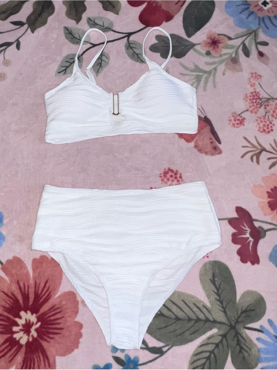 Other - White Textured High-Waist Bikini Set